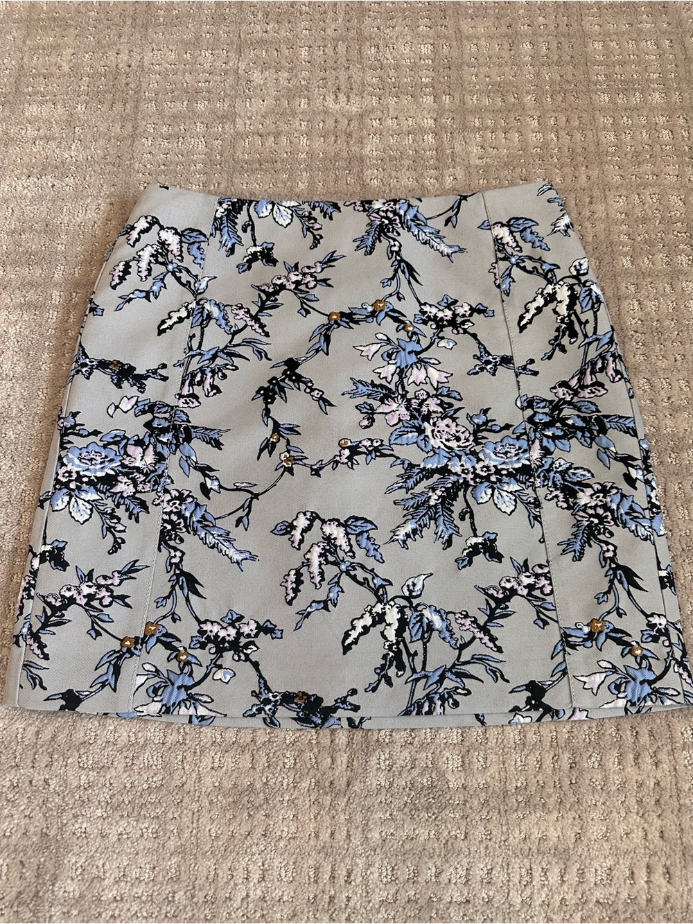 LOFT Floral Mini Skirt in Light Gray with Blue and Pink Accents